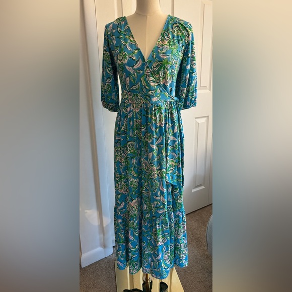NWT! Lilly Pulitzer Brantley Midi Wrap Dress Cumulus Blue Chick Magnet Size M - Picture 5 of 12